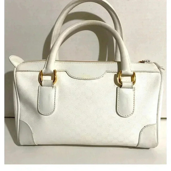 Gucci white  micro monogram canvas leather satchel handbag - Picture 2 of 12